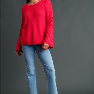 UMGEE Knit Pullover Sweater & Texture Flare Sleeves